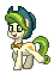 Size: 180x248 | Tagged: safe, derpibooru import, pistachio, earth pony, pony, g4, animated, hat, male, neckerchief, pixel art, pony town, simple background, solo, sprite, stallion, transparent background, trotting