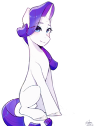 Size: 1080x1440 | Tagged: safe, artist:xiaowu07, derpibooru import, rarity, pony, unicorn, g4, female, looking at you, mare, simple background, sitting, smiling, smiling at you, solo, white background