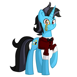 Size: 1200x1200 | Tagged: safe, artist:lindasaurie, derpibooru import, oc, oc only, oc:tactical bits, pony, unicorn, 2024 community collab, clothes, colored lineart, derpibooru community collaboration, male, monocle, simple background, solo, stallion, transparent background