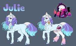 Size: 1920x1174 | Tagged: safe, artist:malinraf1615, derpibooru import, oc, oc:julie, earth pony, pony, choker, clothes, female, leg warmers, mare, reference sheet, solo