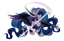 Size: 3550x2300 | Tagged: safe, artist:inspiredpixels, derpibooru import, oc, oc only, oc:ebony eclipse, alicorn, pony, armor, female, high res, mare, scythe, simple background, solo, transparent background