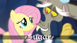 Size: 1280x720 | Tagged: safe, derpibooru import, edit, edited screencap, screencap, discord, fluttershy, g4, twilight's kingdom, blackletter, duo, duo male and female, female, male, snaggletooth, text edit, thumbnail, youtube link, youtube thumbnail