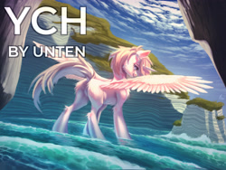 Size: 4000x3000 | Tagged: safe, artist:unten, derpibooru import, pony, beach, butt, commission, high res, ocean, pegasus wings, plot, solo, water, wings, your character here