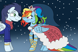 Size: 1079x720 | Tagged: safe, artist:dasher666, artist:neonspirit17, derpibooru import, edit, rainbow dash, soarin', pegasus, pony, g4, clothes, dress, female, male, shipping, soarindash, straight