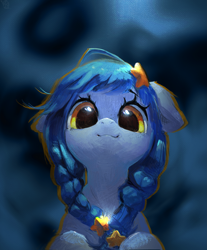 Size: 2503x3024 | Tagged: safe, artist:rvsd, derpibooru import, oc, oc only, pony, ambiguous race, braid, braided pigtails, bust, ears, floppy ears, full face view, hair accessory, high res, looking at you, painterly, solo, twin braids