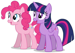 Size: 1549x1088 | Tagged: safe, artist:zslnews, derpibooru import, pinkie pie, twilight sparkle, alicorn, earth pony, pony, g4, duo, duo female, female, mare, simple background, solo, transparent background, vector
