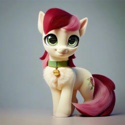 Size: 4096x4096 | Tagged: safe, ai content, derpibooru import, generator:purplesmart.ai, generator:stable diffusion, machine learning generated, roseluck, pony, g4, 3d, chest fluff, collar, cute, female, filly, fluffy, foal, pet tag, pony pet, prompter:doom9454, rosepet