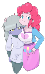 Size: 1447x2354 | Tagged: safe, artist:batipin, derpibooru import, limestone pie, pinkie pie, human, equestria girls, g4, :3, boob squish, breasts, duo, duo female, equestria girls-ified, female, hug, limestone pie is not amused, pinkie pies, siblings, simple background, sisters, squishy cheeks, transparent background, unamused