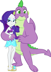 Size: 3166x4454 | Tagged: safe, alternate version, artist:dustinwatsongkx, artist:memnoch, derpibooru import, edit, rarity, spike, dragon, human, better together, equestria girls, g4, the last problem, bikini, breasts, clothes, feet, female, gigachad spike, hand on hip, high res, interspecies, looking at you, male, midriff, older, older spike, rarity's blue sarong, rarity's purple bikini, sandals, sarong, shipping, simple background, sparity, straight, swimsuit, transparent background, vector, vector edit, winged spike, wings