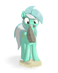 Size: 771x966 | Tagged: safe, artist:eels, derpibooru import, lyra heartstrings, pony, unicorn, g4, female, food, mare, oats, simple background, solo, spill, white background