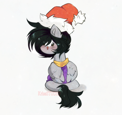 Size: 1393x1303 | Tagged: safe, artist:krissstudios, derpibooru import, oc, oc only, pegasus, pony, chibi, christmas, hat, holiday, santa hat, simple background, solo, white background