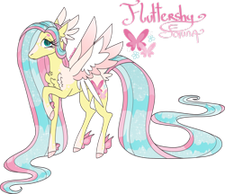 Size: 1920x1657 | Tagged: safe, artist:mrufka69, derpibooru import, fluttershy, pony, g4, alternate design, alternate name, appaloosa, beanbrows, chest fluff, coat markings, colored wings, concave belly, eyebrows, feathered fetlocks, lanky, long mane, long tail, multicolored wings, simple background, skinny, small wings, solo, sparkly mane, sparkly tail, spread wings, standing, tail, tail feathers, thin, thin legs, transparent background, wings