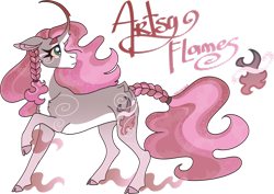 Size: 1920x1356 | Tagged: safe, artist:mrufka69, derpibooru import, oc, oc only, oc:artsy flame, pony, unicorn, cloven hooves, curved horn, female, horn, mare, simple background, solo, transparent background