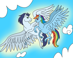 Size: 905x720 | Tagged: safe, artist:dasher666, artist:nattikay, derpibooru import, edit, rainbow dash, soarin', pegasus, pony, g4, female, male, shipping, soarindash, straight