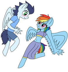 Size: 720x768 | Tagged: safe, artist:dasher666, artist:fluffyrainbowkitty, derpibooru import, edit, rainbow dash, soarin', anthro, g4, female, male, shipping, soarindash, straight