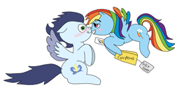 Size: 1183x720 | Tagged: safe, artist:dasher666, artist:miyathegoldenflower, derpibooru import, edit, rainbow dash, soarin', pegasus, pony, g4, blushing, female, male, shipping, soarindash, straight