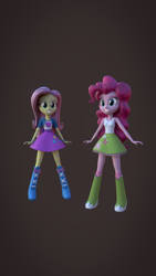 Size: 1080x1920 | Tagged: safe, artist:palmman529, derpibooru import, fluttershy, pinkie pie, equestria girls, g4, 3d, andrea libman, boots, clothes, clothes swap, exploitable meme, female, flutterpie, fluttershy's boots, fluttershy's socks, gray background, lesbian, meme, pinkie pie's boots, polka dot socks, same voice actor, shipping, shoes, simple background, socks