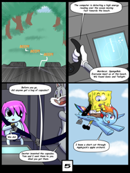 Size: 6000x8000 | Tagged: safe, artist:chedx, derpibooru import, rainbow dash, pegasus, comic:learning with pibby glitch battles, bugs bunny, comic, commission, community related, crossover, fanfic, multiverse, pibby, spongebob squarepants