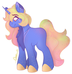 Size: 2305x2350 | Tagged: safe, artist:trashpanda czar, derpibooru import, oc, oc only, oc:proxima majora, unicorn, body markings, female, glowing mane, hair bun, high res, long tail, mare, simple background, tail, transparent background, wavy mane, wavy tail