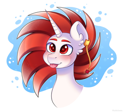 Size: 4046x3694 | Tagged: safe, artist:madelinne, derpibooru import, oc, oc only, oc:ryoku memori, alicorn, :p, alicorn oc, bust, ear piercing, earring, horn, jewelry, piercing, portrait, solo, tongue, tongue out, wings