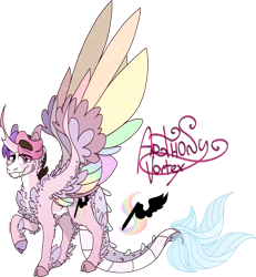 Size: 1600x1733 | Tagged: safe, artist:mrufka69, derpibooru import, oc, oc:arthony vortex, draconequus, colored wings, male, multicolored wings, simple background, solo, transparent background, wings