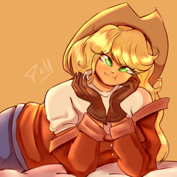 Size: 3000x3000 | Tagged: safe, artist:marubup, derpibooru import, applejack, human, equestria girls, g4, clothes, cute, gloves, humanized, jackabetes, solo