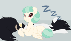 Size: 500x291 | Tagged: safe, artist:asknursenimble, derpibooru import, oc, oc:nurse nimble, oc:thegamercolt, pegasus, pony, champagne glass, female, lying down, male, mare, prone, sleeping, stallion, tumblr:ask nurse nimble