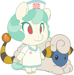 Size: 330x335 | Tagged: safe, artist:asknursenimble, derpibooru import, oc, oc:nurse nimble, anthro, animal crossing, chibi, mareep, pokémon, pokémon x and y, tumblr:ask nurse nimble