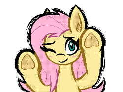 Size: 320x240 | Tagged: safe, artist:daze, derpibooru import, fluttershy, pegasus, pony, g4, against glass, blush scribble, cute, ear fluff, ears, female, fourth wall, glass, half body, hoof heart, looking at you, mare, one eye closed, shyabetes, simple background, smiling, smiling at you, solo, transparent background, underhoof, wink, winking at you