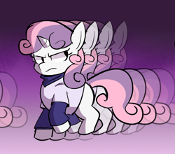 Size: 1034x911 | Tagged: source needed, safe, artist:enfoke, derpibooru import, sweetie belle, pony, unicorn, g4, blank flank, female, filly, foal, gradient background, hunter x hunter, killua zoldyck, solo