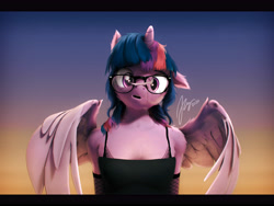 Size: 7200x5400 | Tagged: safe, artist:imafutureguitarhero, derpibooru import, sci-twi, twilight sparkle, twilight sparkle (alicorn), alicorn, anthro, g4, 3d, :o, absurd resolution, alicornified, arm fluff, arm freckles, black bars, boob freckles, bra, bra strap, breast fluff, breasts, bust, cheek fluff, chest fluff, chest freckles, chromatic aberration, cleavage, cleavage fluff, clothes, colored eyebrows, colored eyelashes, colored wings, crooked glasses, cross-eyed, cute, daaaaaaaaaaaw, dork, ear fluff, ear freckles, ears, evening gloves, feather, female, film grain, fishnet clothing, fishnet pantyhose, floppy ears, fluffy, fluffy hair, fluffy mane, freckles, fur, glasses, gloves, horn, long gloves, mare, multicolored hair, multicolored mane, neck fluff, nose wrinkle, one ear down, open mouth, paintover, partially open wings, race swap, revamped anthros, revamped ponies, sci-twilicorn, shoulder fluff, shoulder freckles, signature, solo, source filmmaker, tube top, twiabetes, two toned wings, underwear, wall of tags, wing fluff, wing freckles, wings