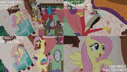 Size: 2000x1125 | Tagged: safe, derpibooru import, edit, edited screencap, editor:quoterific, screencap, discord, fluttershy, discordant harmony, g4, discord's house, fluttershy suit