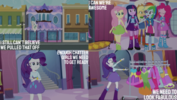 Size: 2000x1125 | Tagged: safe, derpibooru import, edit, edited screencap, editor:quoterific, screencap, applejack, fluttershy, pinkie pie, rainbow dash, rarity, twilight sparkle, equestria girls, equestria girls (movie), g4, humane five