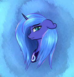 Size: 1729x1782 | Tagged: safe, artist:renarde-louve, derpibooru import, princess luna, alicorn, pony, g4, bust, ears, female, floppy ears, portrait, profile, s1 luna, smiling