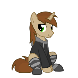 Size: 1501x1501 | Tagged: safe, artist:the smiling pony, derpibooru import, oc, oc only, oc:caramel sweet, pegasus, pony, g4, .svg available, clothes, grin, hoodie, looking at you, simple background, sitting, smiling, socks, solo, striped socks, transparent background, vector