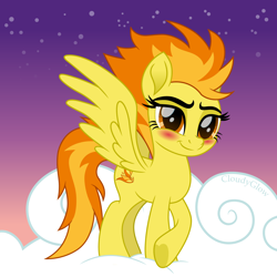 Size: 1600x1600 | Tagged: safe, artist:cloudy glow, derpibooru import, spitfire, pegasus, pony, g4, blushing, cloud, female, solo, stars