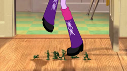 Size: 749x416 | Tagged: safe, artist:disneyponyfan, derpibooru import, edit, edited screencap, screencap, twilight sparkle, equestria girls, boots, boots shot, high heel boots, legs, pictures of legs, shoes, solo, toy soldier, toy story