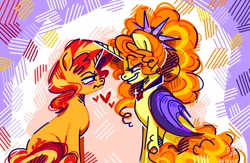 Size: 1352x879 | Tagged: safe, artist:drizzledazzle, derpibooru import, adagio dazzle, sunset shimmer, alicorn, bat pony, pony, siren, unicorn, equestria girls, blushing, female, lesbian, ponified, ship:sunsagio, shipping, species swap