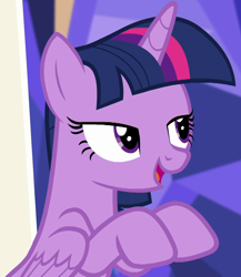 Size: 916x1056 | Tagged: safe, derpibooru import, screencap, twilight sparkle, twilight sparkle (alicorn), alicorn, pony, better together, equestria girls, g4, spring breakdown, cropped, female, friendship throne, lidded eyes, mare, open mouth, smiling, solo