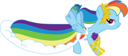 Size: 6899x3000 | Tagged: safe, artist:cloudy glow, derpibooru import, rainbow dash, pegasus, pony, g4, suited for success, clothes, dress, female, gala dress, mare, simple background, solo, spread wings, transparent background, vector, wings