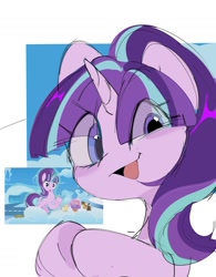 Size: 1433x1839 | Tagged: safe, artist:panrcillo_jelly, derpibooru import, starlight glimmer, pony, unicorn, g4, the cutie re-mark, bust, clapping, eye clipping through hair, looking at you, open mouth, s5 starlight, scene interpretation, screencap reference, simple background, smiling, smirk, solo, starlight says bravo
