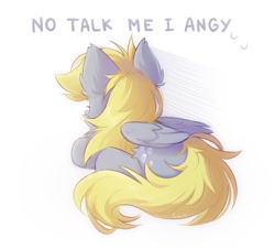 Size: 1024x925 | Tagged: safe, artist:lerkfruitbat, derpibooru import, derpy hooves, pegasus, pony, g4, chest fluff, ear fluff, ears, female, folded wings, lying down, mare, meme, no talk me im angy, ponified, ponified animal photo, ponified meme, ponyloaf, prone, rear view, shadow, simple background, solo, white background, wings