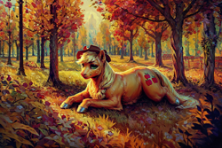 Size: 1728x1152 | Tagged: safe, ai content, derpibooru import, machine learning generated, applejack, earth pony, pony, g4, generator:easyfluff v10-prerelease, prompter:aiponyanon, solo, tree