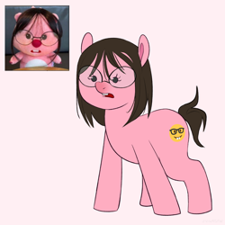 Size: 4000x4000 | Tagged: safe, artist:vital, derpibooru import, earth pony, pony, g4, ackchyually, actually, emoji, female, meme, nerd, pink background, simple background, solo