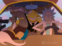 Size: 2990x2217 | Tagged: safe, artist:naquelinedelch2, derpibooru import, discord, draconequus, human, g4, a goofy movie, anime, assassination classroom, high res, korosensei, meme, rick and morty, rick sanchez, unamused