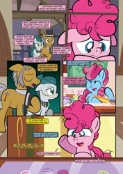 Size: 1920x2715 | Tagged: safe, artist:alexdti, derpibooru import, cloudy quartz, cup cake, igneous rock pie, pinkie pie, earth pony, pony, comic:how we met, comic, female, filly, filly pinkie pie, foal, group, happy, male, mare, quartet, sad, stallion, younger