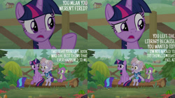 Size: 2000x1123 | Tagged: safe, derpibooru import, edit, edited screencap, editor:quoterific, screencap, dusty pages, spike, twilight sparkle, twilight sparkle (alicorn), alicorn, dragon, the point of no return, fence, food, helmet, log, sitting, watermelon, winged spike, wings