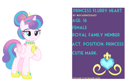 Size: 1024x643 | Tagged: safe, artist:mlpcadencecrazy, derpibooru import, princess flurry heart, alicorn, pony, g4, base used, crown, female, hoof on chest, jewelry, mare, older, older flurry heart, peytral, regalia, simple background, solo, white background