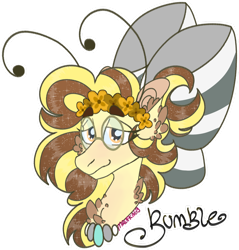 Size: 1280x1340 | Tagged: safe, artist:mrufka69, derpibooru import, oc, oc only, oc:bumble, pony, antennae, bow, bust, female, glasses, hair bow, mare, portrait, simple background, solo, transparent background