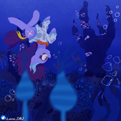 Size: 5000x5000 | Tagged: safe, artist:juniverse, derpibooru import, oc, oc only, oc:juniverse, earth pony, pony, bubble, colored, coral, cute, exploring, female, ocean, reef, solo, space pony, subnautica, surprised, swimming, underwater, water